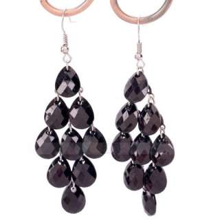   Rhombus Waterdrop Style Black Acrylic Silver plated Dangle Earrings