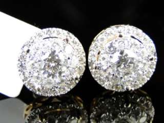   YELLOW GOLD SOLITAIRE LOOK VS DIAMOND STUD EARRINGS 11MM 1.5 CT  