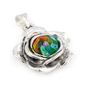 Millefiori Multi Color Faceted Small Flower Pendant With Electroform 