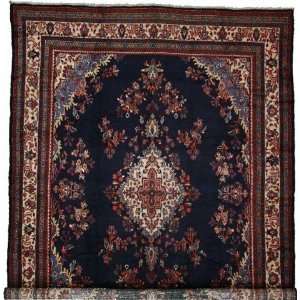  107 x 136 Navy Blue Persian Hand Knotted Wool Shahrbaft 