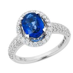  1.84 Carat 18kt White Gold Sapphire and Diamond Ring 