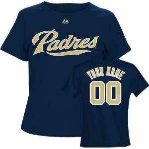 San Diego Padres Womens Personalized Navy Home Name & Number T Shirt