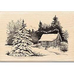 Inkadinkado Snowy Cabin Wood mounted Rubber Stamp  