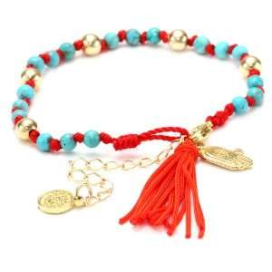 Blee Inara Turquoise and Gold Small Beads Bracelet with Hamsa and 