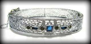    1930s ART DECO Sapphire & Diamond GLASS FILIGREE BRACELET  