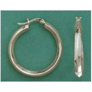  Sterling Silver Triangle Tube Hoop Earrings, 6x32mm, 1 1/4 