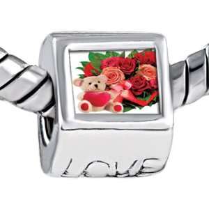  Red Heart Rose Love Bear Engraved Beads Fits Pandora Charm 
