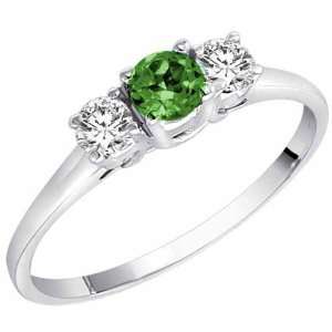   White Gold Round 3 Stone Emerald and Diamond Ring (0.45 ctw)   Size 7