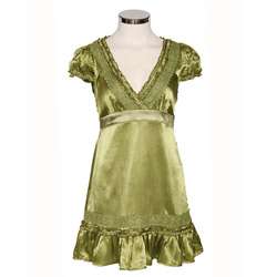 Esley Womens Green Satin Empire Waist Dress  