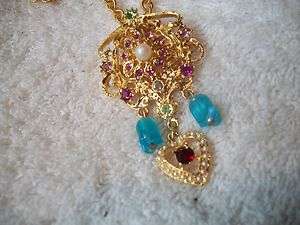RJ GRAZIANO Necklace/Pin Colorful CRYSTAL HEART Great  