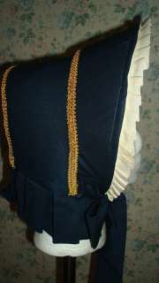 Civil War Reenactment Dress Navy Bonnet / Gold Braid  