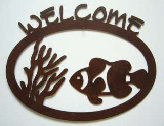 WELCOME SIGN BEACH CLOWN FISH CORAL TROPICAL STEEL USA  