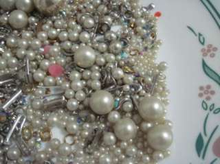 VINTAGE JEWLERY PARTS LOT, RHINESTONES,PEARLS,CLASP RINGS & MUCH MORE 