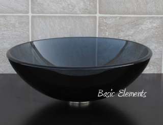   Clear Black Glass Vessel Vanity Sink + Free Drain T12.5  