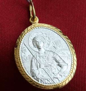   ORTHODOX PENDANT , SILVER+GOLD. ST GEORGE WARRIOR. RUSS. JEWELRY