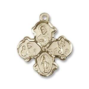  14K Gold 4 Way Medal Cross Crucifix Jewelry