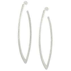 Sterling Silver Textured Finish Marquise Hoop Earrings  