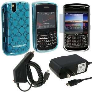 Clear Blue Concentric Circle TPU Rubber Skin Case for Blackberry Tour 