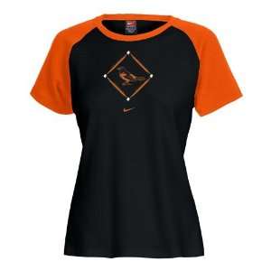   Orioles Black Ladies On Base Raglan T shirt