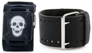 NEMESIS BLACK SKULL PLATE WIDE LEATHER CUFF WATCH NEW  