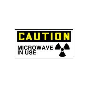 CAUTION Labels MICROWAVE IN USE (W/GRAPHIC) Adhesive Dura Vinyl   Each 