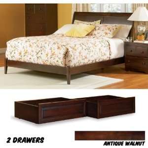 Platform Bed Queen with Open Foot Rail and 2 Raised Panel Bed Drawers 
