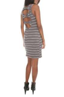  First Kiss Grey Striped Bow Back Dress Clothing