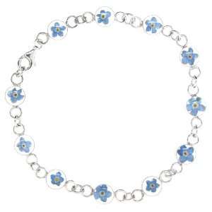    Sterling Silver Genuine Pressed Flower Round Link Bracelet Jewelry