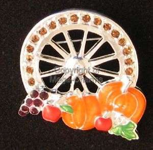Harvest Wagon Wheel Pumpkin Fruits Brooch AB766  