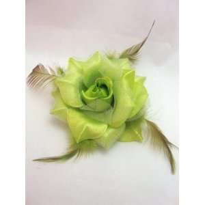  Green Rose with Feather Flower Hair Clip Pin and Band 