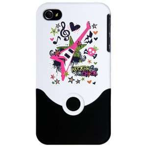 iPhone 4 or 4S Slider Case White Rocker Chick   Pink Guitar Heart and 