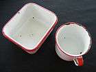 red and white enamelware  