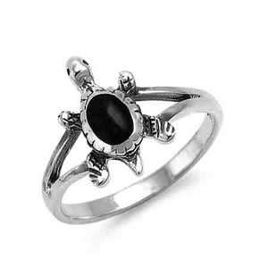 SR443 Sterling Silver Black Onyx Turtle Ring  Size 4 to 9  