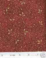 Merry Holly Berry Red Gold Metallic Quilt Fabric 1 Yd  