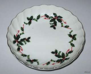 Lefton Christmas Holly & Berry Candy Dishes White Porcelain  