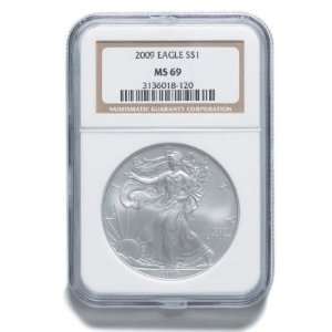  10ct. 2009 $1 Silver American Eagle MS69 NGC w/ NGC Case 
