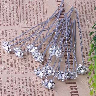 10pc White Flower Crystal Wedding Accessory Hair Pin  