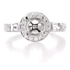  Diamond & 18k White Gold Antique Style Engagement Ring 