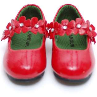  Girls Red Patent Dress Shoes with Jeweled Flowers 3 