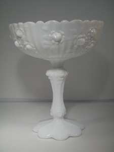 Fenton All White Milk Glass Cabbage Rose Tall Footed Compote Dish 