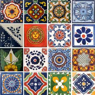16 Tiles Asorted Mexican Tiles 6x6 Ceramic Talavera Tiles Clay 