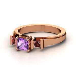  Blair Ring, Princess Amethyst 14K Rose Gold Ring with Red 