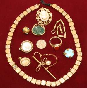 ANTIQUE JEWELRY LOT pendant book chain necklace fob charm jade 