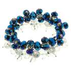   Glass & Bead Stretchy Bracelets   7.5 Length   Clear and AB Blue