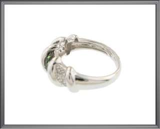 Ladies 14K Solid White Gold Green Garnet & Diamond Ring  