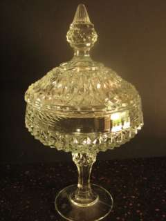 Indiana Glass Crystal Diamond Point Compote w/Lid  