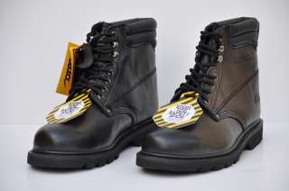 FUDA Mens Black 7 Genuine Leather Waterproof Work Boots With Steel 