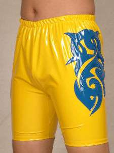PVC lycra zentai wrestling tights/pants yellow S XXL  