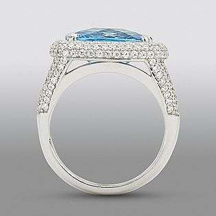 Blue Topaz Ring with Simulated Diamonds  Zeghani Jewelry Gemstones 