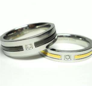His & Hers Wedding Band Genuine DIAMOND STAINLESS STEEL Gold and Black 